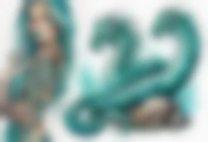 A sea serpent woman hybrid covered in turquois scales sitting on rocks by the ocean tattoo idea