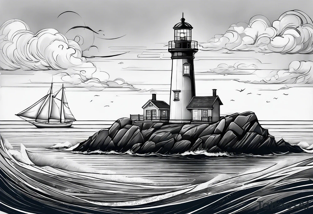 maritime lighthouse in a front view sailboat serving as a mast for a sail. tattoo idea