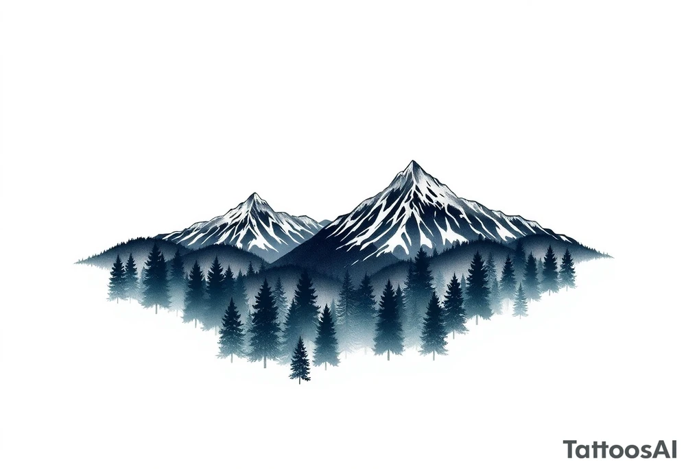 forest mountains under the northen lights tattoo idea