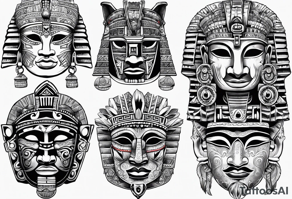 toroids, pyramids, Aztec teaky mask, native tattoo idea