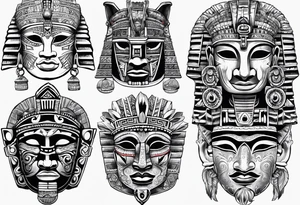 toroids, pyramids, Aztec teaky mask, native tattoo idea
