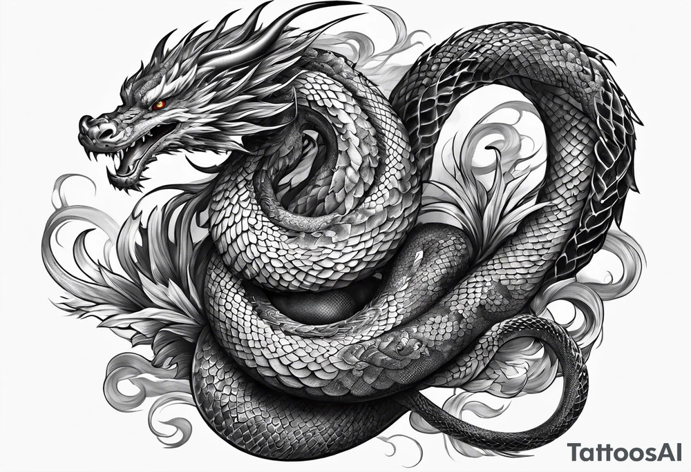 Snake dragon phoenix tattoo idea