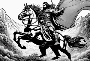 Jesus slaying a dragon with a sword while riding a horse tattoo idea