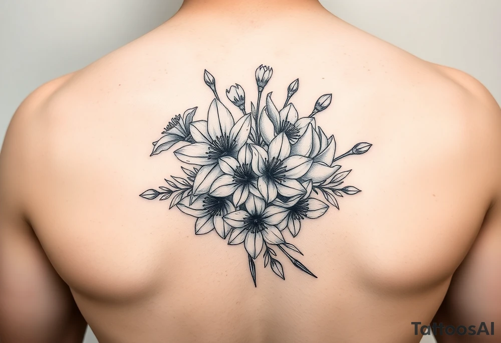Bouquet of cherry blossoms and daffodils tattoo idea