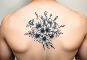 Bouquet of cherry blossoms and daffodils tattoo idea