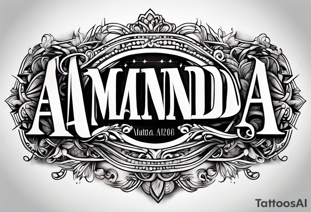 A stunning tattoo design featuring the name "Amanda" in a beautiful, modern, and elegant font. tattoo idea