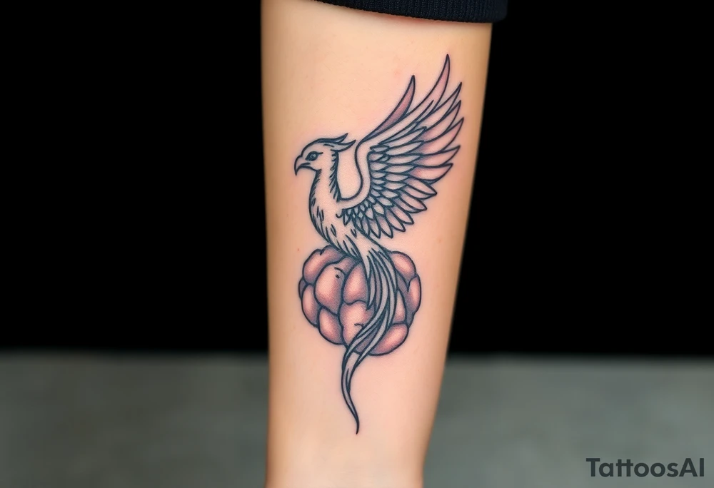 A phoenix rising out of a brain looking powerful tattoo idea