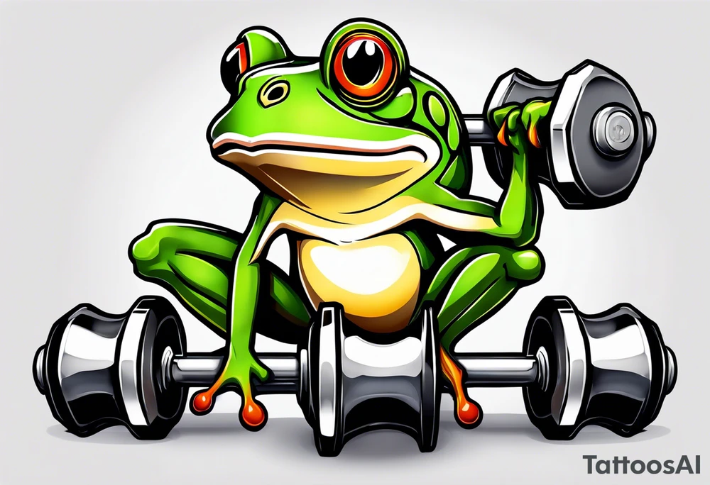 Strong old frog lifting dumbells tattoo idea
