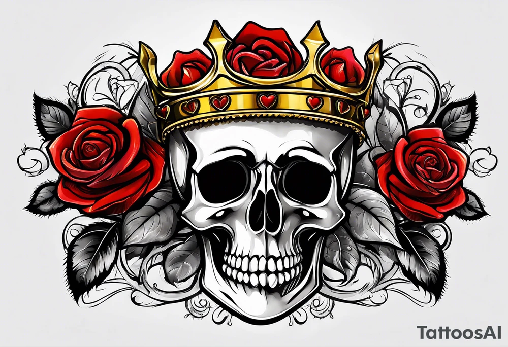the red rose queen's golden crown with a heart tattoo idea