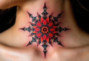 A red eight-pointed star tattoo conveys fiery passion and transformative strength. tattoo idea