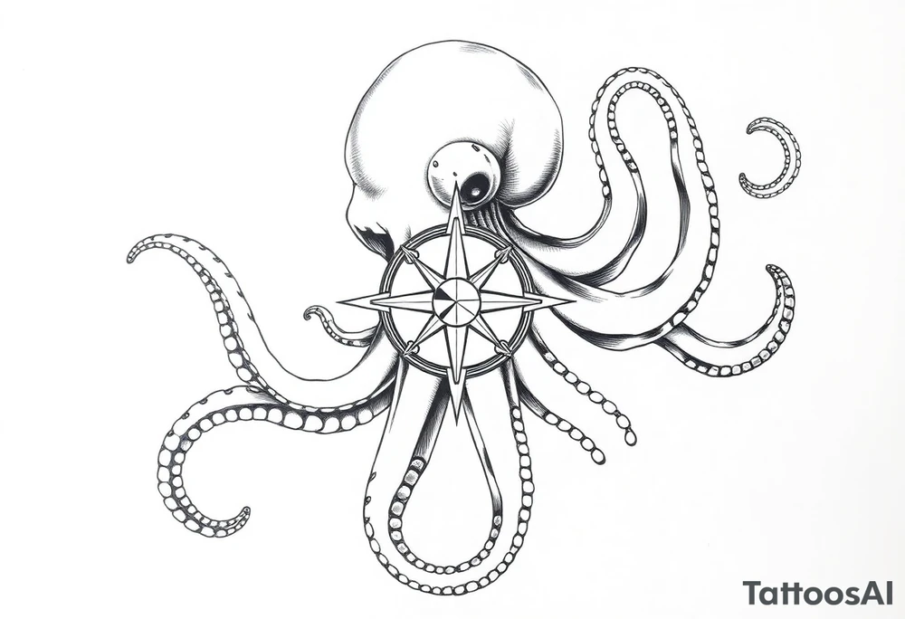hammerhai,darunter ein kompass,oktopus. tattoo idea