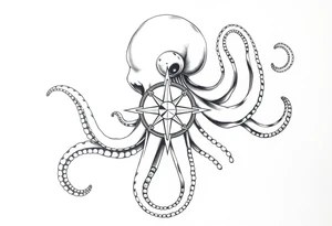 hammerhai,darunter ein kompass,oktopus. tattoo idea