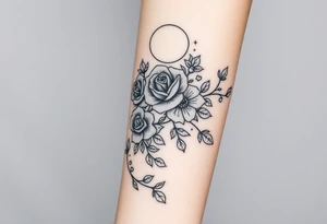 Roses wild flower vines with moon and stars mountains wrap around arm forest tattoo idea