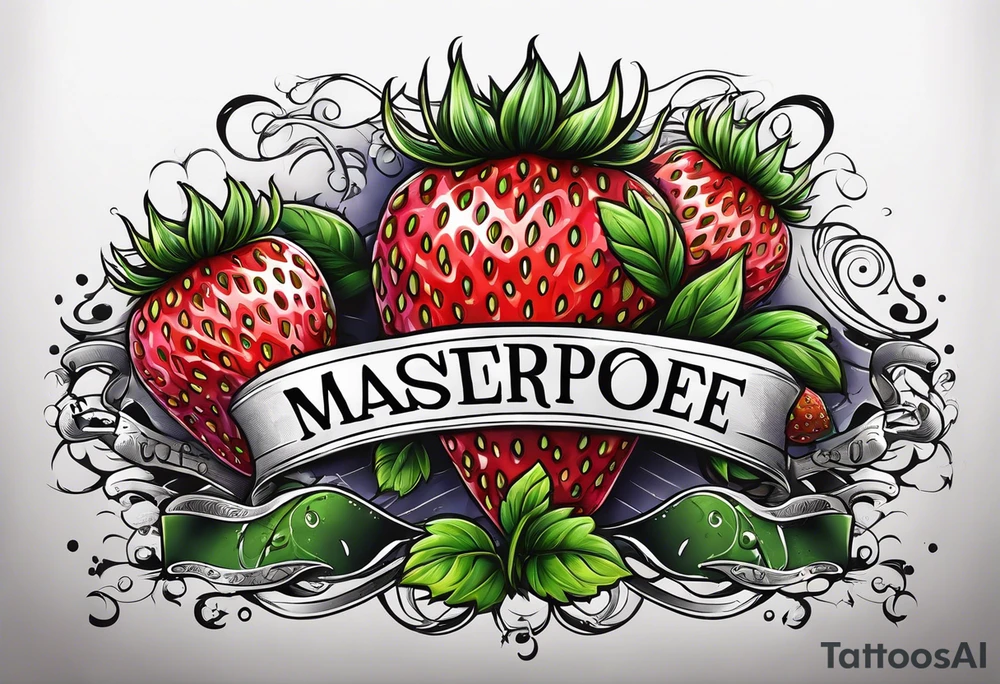 lonely strawberry wrapped in banner saying Pops tattoo idea