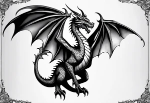 Realistic Medieval dragon climbing showing back tattoo idea