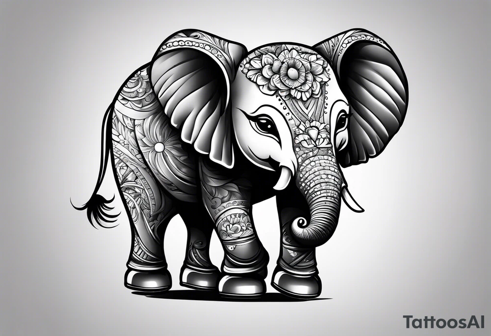 Baby elephant roller skating tattoo idea