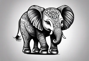 Baby elephant roller skating tattoo idea