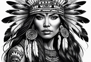 Native American woman chief with skulls tattoo idea