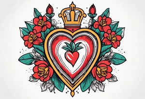 sacred heart traditonal vintage tattoo colorful with flowers tattoo idea