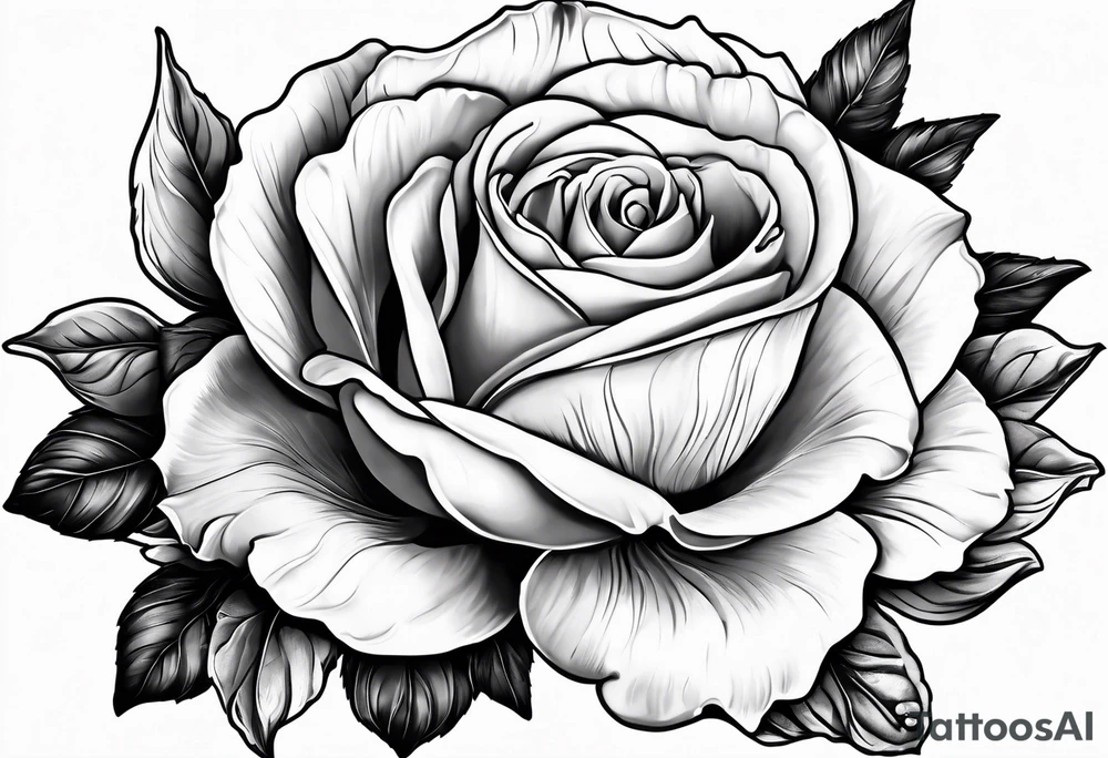 Floral design with 1 rose, lilac, magnolia, Azalea, Lisanthus, sunflower tattoo idea