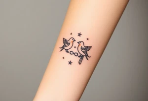 two birds sitting, stars and infinity theme tattoo idea
