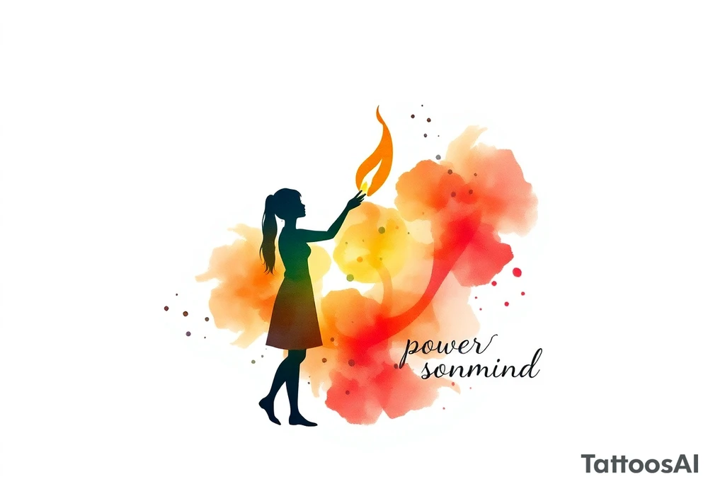 Silhouette of mother passing a flame to two daughters. Make the flame in watercolor motif and the silhouettes simple. Incorporate the words power, love and sound mind tattoo idea