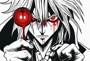 Bloody tears flow from Alucard's eyes in Hellsing tattoo model tattoo idea