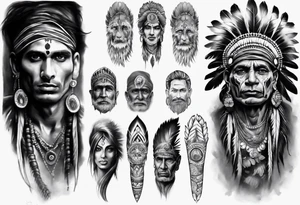indian theme man face realistic leg sleeve tattoo idea