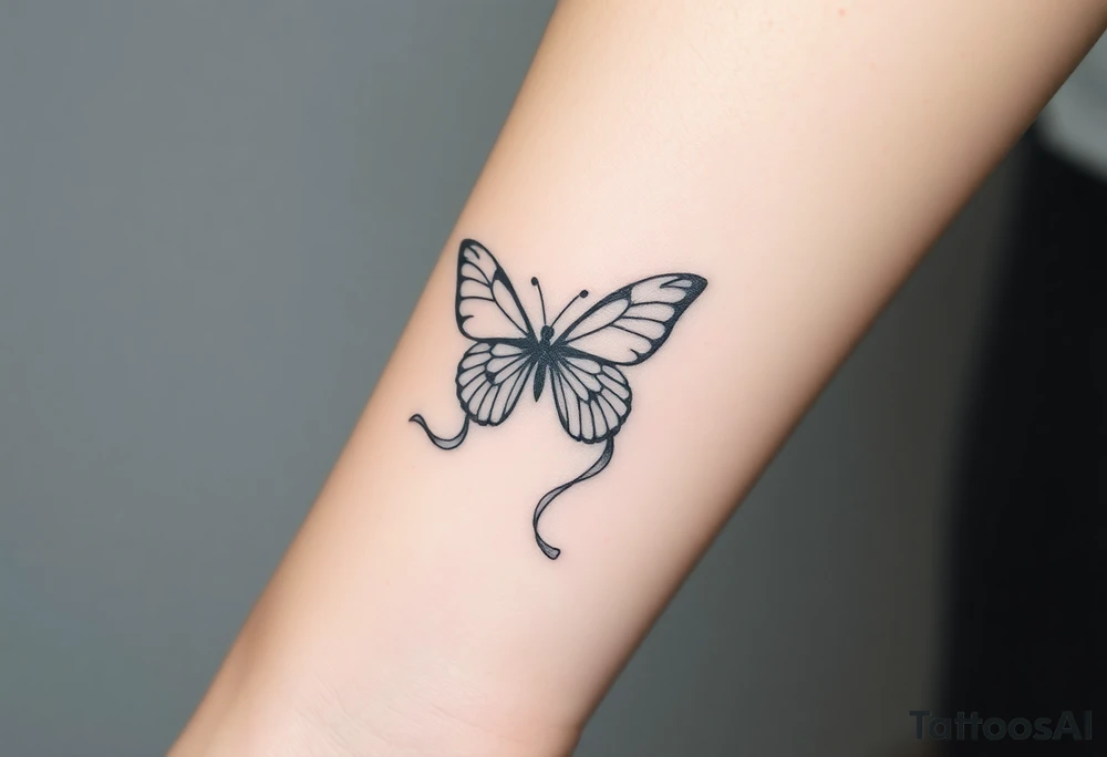 ethereal butterfly with flowing silk ribbons in moonlight tattoo idea