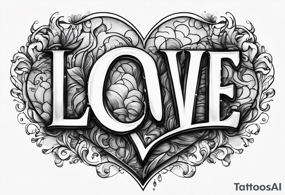 the word love drought in a nice font with a melting heart design underneath it tattoo idea