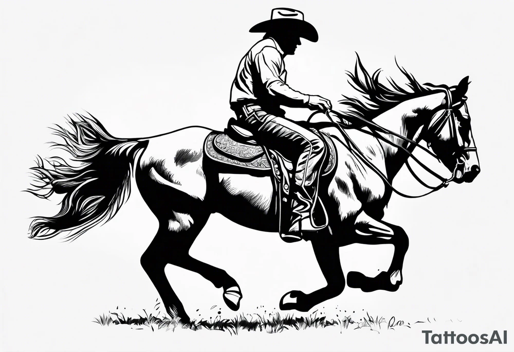 australian cowboy themed tattoo bucking horse cattle campdraft Australian stockman drover cowboy tattoo outline tattoo idea