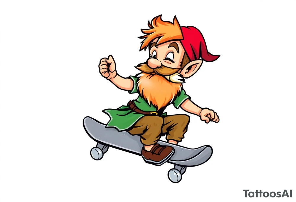 an old bearded peter pan riding a skateboard tattoo idea