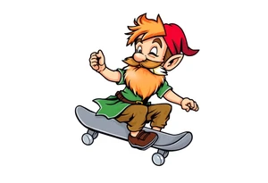 an old bearded peter pan riding a skateboard tattoo idea