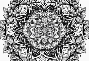 Mirrored style. Mexican flower mandala design minimalist fine line whimsical tattoo idea