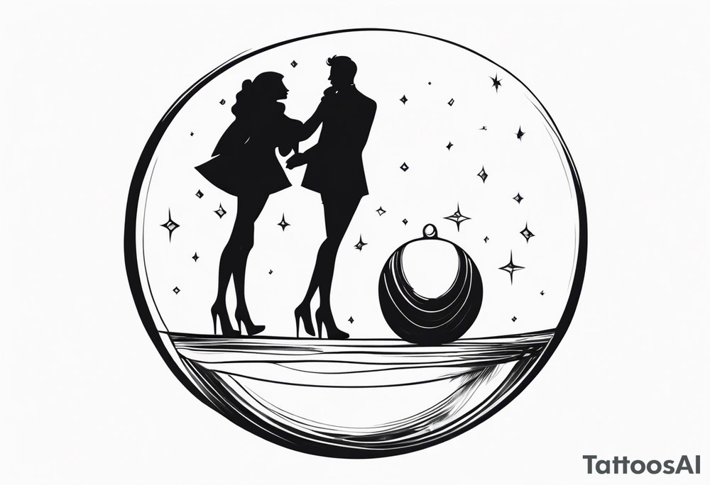 silhouette of a couple hugging in a crystal ball tattoo idea