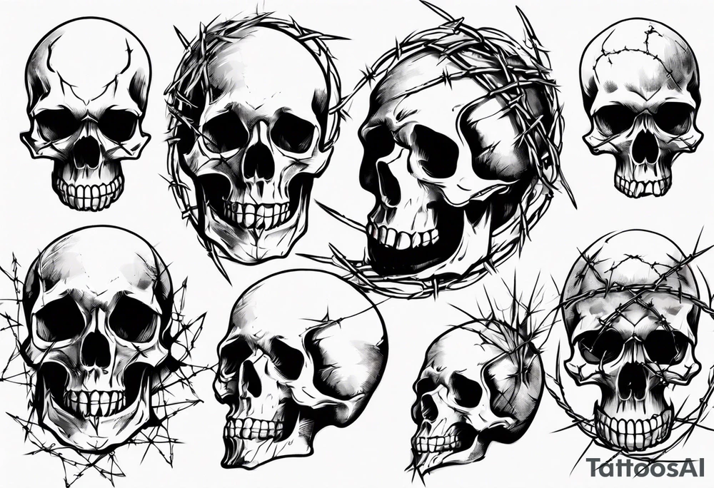 Skulls, barbed wire, sleeve tattoo idea