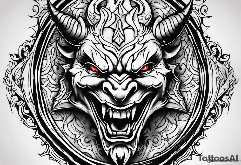angry devil for a chest gothic style tattoo idea