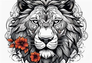 A lion, a Wolf and an owl in black, the background in color. tattoo idea