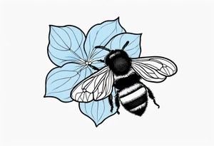 Small minimalist tattoo for forearm of a blue Hydrangea and a very small bee. tattoo idea