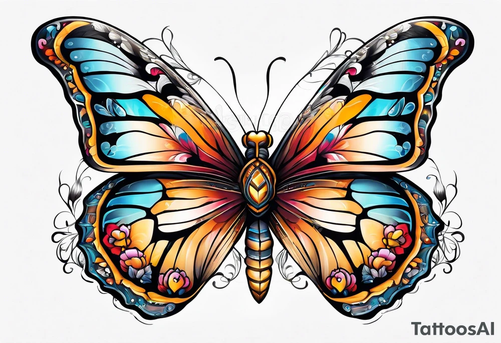 animal butterfly , flower tattoo idea