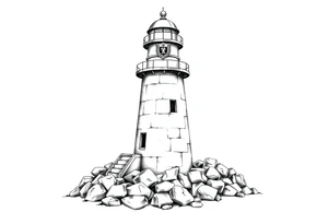 a whole lighthouse with a coat of arms incorporated into the roof without stones on the ground tattoo idea