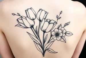 tulips and love creepers, floral arm wrap details tattoo idea