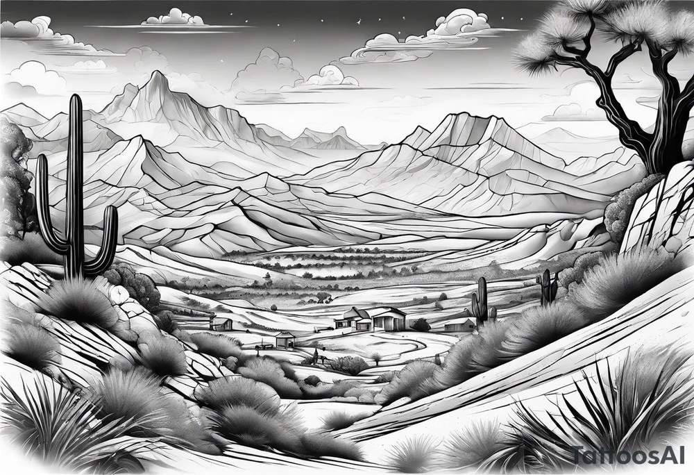 Black and white desert scene tattoo idea