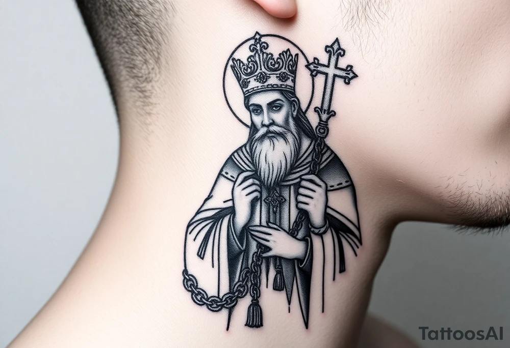 russian christian orthodox saint holding the russian orthodox thurible chains tattoo idea