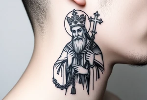 russian christian orthodox saint holding the russian orthodox thurible chains tattoo idea