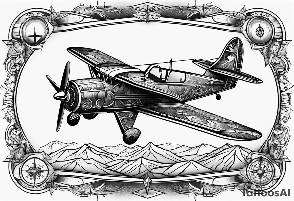compass airplane tattoo idea