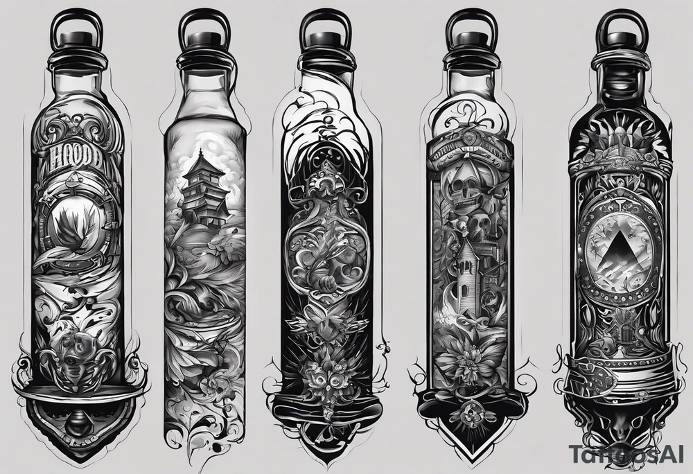 Ok so on my forearm I was wanting like a nitrous bottle with a line going into my veins and like lines weaving in and out of my veins all the way up to my chest and have a turbo heart on my left peck but on the I was also wanting brother hood embedded on the lines tattoo idea