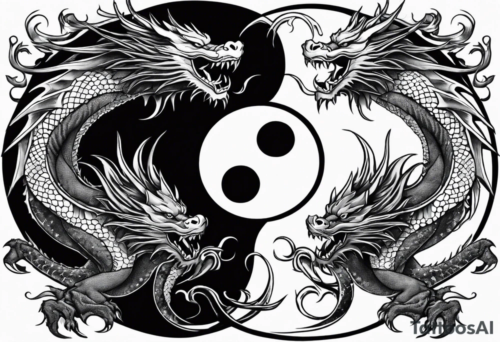 Ying yang dragons in a fighting eachother , with full bodies tattoo idea Ying yang dragons in a fighting eachother , with full bodies tattoo idea