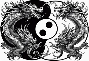 Ying yang dragons in a fighting eachother , with full bodies tattoo idea