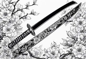 Katana with blossom surrounding it tattoo idea
